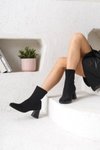 Siyah Süet Garantili D029 Streç Bilekli Orta Boy Topuklu Bot