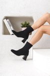 Siyah Süet Garantili D029 Streç Bilekli Orta Boy Topuklu Bot