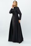 Siyah Taş Detaylı Saten Tesettür Abiye Elbise