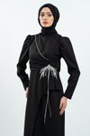 Siyah Taş Detaylı Tesettür Abiye Elbise