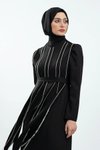 Siyah Taş Detaylı Tesettür Abiye Elbise