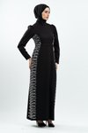 Siyah Taş Detaylı Tesettür Abiye Elbise