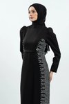 Siyah Taş Detaylı Tesettür Abiye Elbise