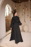 Siyah Taşlı Yarasa Kol Tesettür Abiye Elbise