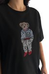 Siyah Teddy Bear Özel Taş İşlemeli Tasarım Oversize Rahat Kesim T-Shirt