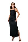 Black Long Elegant Backless Jacquard Woven Spaghetti Strap Slit Detail Evening Dress