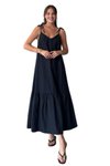 Black Long Summer Strappy Cotton Poplin Thin Dress