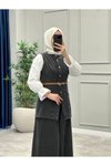Siyah Uzun Yelekli Pantolonlu Denim İkili Takım