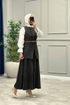 Siyah Uzun Yelekli Pantolonlu Denim İkili Takım