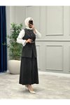 Siyah Uzun Yelekli Pantolonlu Denim İkili Takım