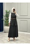 Siyah Uzun Yelekli Pantolonlu Denim İkili Takım
