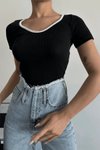 Siyah V Yaka Biyeli Bluz