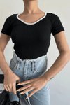 Siyah V Yaka Biyeli Bluz
