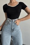 Siyah V Yaka Biyeli Bluz