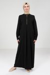Siyah Yakası Fermuarlı Renk Tesettür Elbise