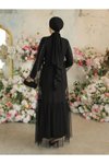 Siyah Yakası Ve Kolları İncili Beli Bağcıklı İkili Abaya