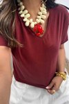 Kiremit Modal Kumaş V Yaka Tshirt