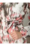 Somon Batik Baskılı Kemerli Parçalı Keten Elbise