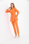 Turuncu Düğme Detaylı Blazer Ceket Ve Yüksek Bel Kalem Pantolon İkili Takım