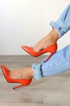 Turuncu Stiletto İnce Yüksek Topuk Sı Ayakkabı