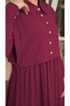 Vişne Önlüklü Medine İpeği Tesettür Elbise