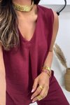 Vişne Pamuk Keten V Yaka İkili Takım