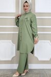 Yeşil Aksesuarlı Hakim Yaka İkili Takım