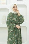 Yeşil Çiçek Desenli Tesettür Elbise