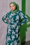 Yeşil Çiçekli Tesettür Elbise