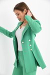 Yeşil Düğme Detaylı Blazer Ceket Ve Yüksek Bel Kalem Pantolon İkili Takım
