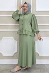 Yeşil Fırfır Detaylı Etekli İkili Takım