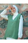 Yeşil Fırfırlı Üçlü Keten Tesettür Takım