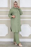Yeşil Kombinli Taş Detaylı İkili Takım