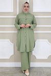 Yeşil Kombinli Taş Detaylı İkili Takım