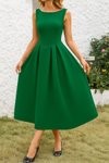 Green Midi Pearl Detailed A-Line Backless Scuba Fabric Dress