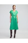 Yeşil Midi V Yaka Kuşaklı Elbise