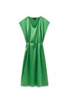 Yeşil Midi V Yaka Kuşaklı Elbise