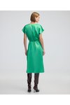 Yeşil Midi V Yaka Kuşaklı Elbise