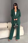 Yeşil Palazzo Pantolon Kruvaze Ceket İkili Takım