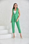 Yeşil Yaka Detaylı Yelek Pantolon İkili Takım