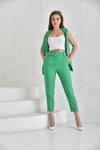 Yeşil Yaka Detaylı Yelek Pantolon İkili Takım
