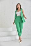 Yeşil Yaka Detaylı Yelek Pantolon İkili Takım