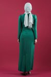 Yeşil Yan Şerit Taş Detaylı Tesettür Abiye Elbise