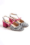 Zebra Fuşya Fabri Zebra-fuşya 5cm Kalın Topuk Geniş Burunlu Topuklu Ayakkabı