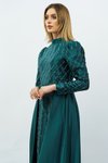 Zümrüt Yeşili Taş Detaylı Saten Tesettür Abiye Elbise