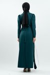 Zümrüt Yeşili Taş Detaylı Tesettür Abiye Elbise
