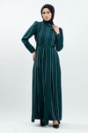 Zümrüt Yeşili Taş Detaylı Tesettür Abiye Elbise