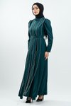 Zümrüt Yeşili Taş Detaylı Tesettür Abiye Elbise