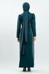 Zümrüt Yeşili Taş Detaylı Tesettür Abiye Elbise