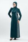Zümrüt Yeşili Taş Detaylı Tesettür Abiye Elbise
